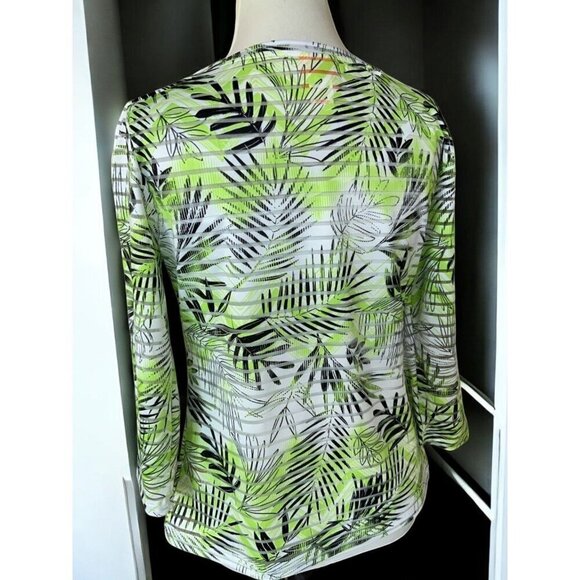 Hearts Of Palm Womens Green Black Print Quarter Sleeve Sheer Tunic Top Small - Picture 6 of 8